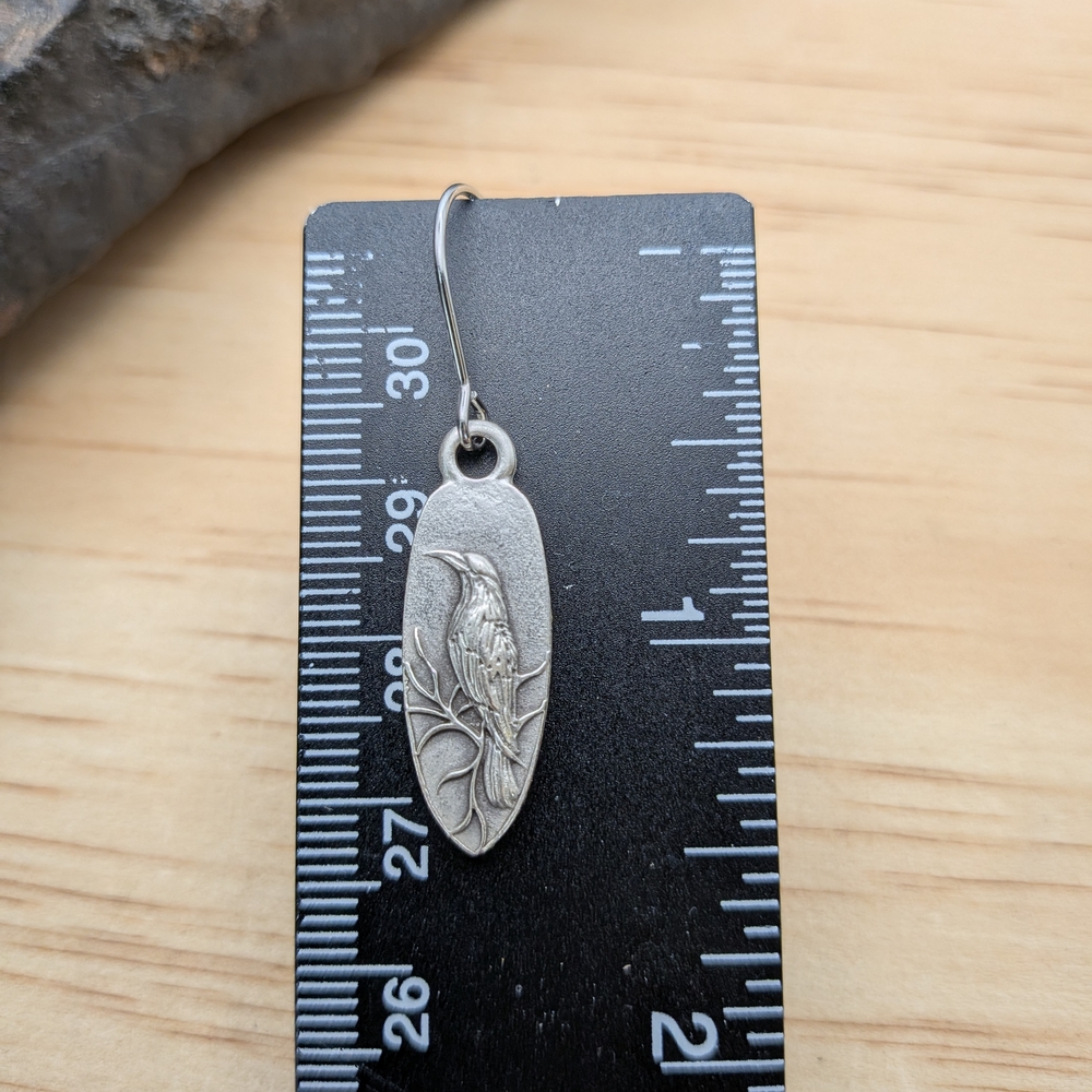 Raven Dangle Earrings / Black Bird / Crow - Picture 3 of 4